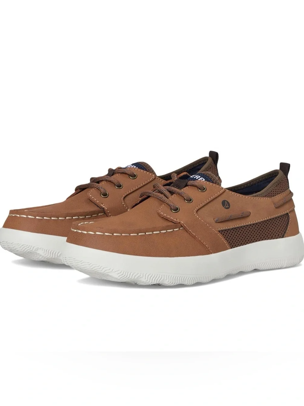 Sperry Bowfin Kids Brown Lace-Up Boat Shoes with White Sole